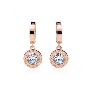 Rose Gold Roman Numeral Drop Earrings with Clear Crystal
